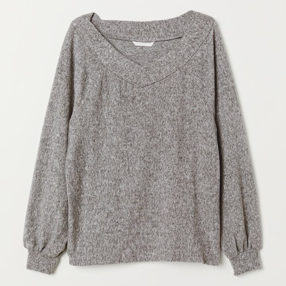 Off the Shoulder/Boat Neck Brushed Knit Longsleeve Top, H&M US XS, Marl Gray - Picture 1 of 7